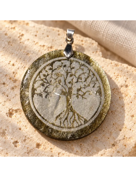 Colgante de árbol de la vida grabado en obsidiana