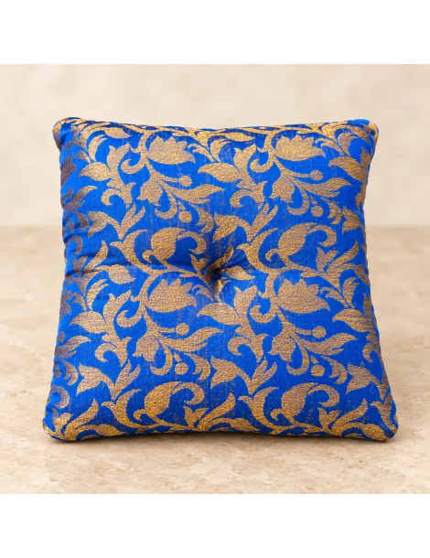 Coussin carré pour bol chantant bleu et or – 12 ou 15 cm