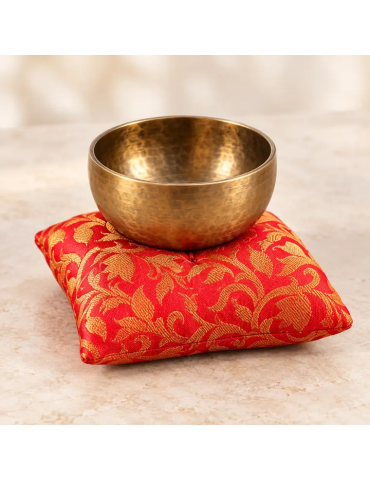 Coussin carré pour bol chantant rouge et or – 12 ou 15 cm