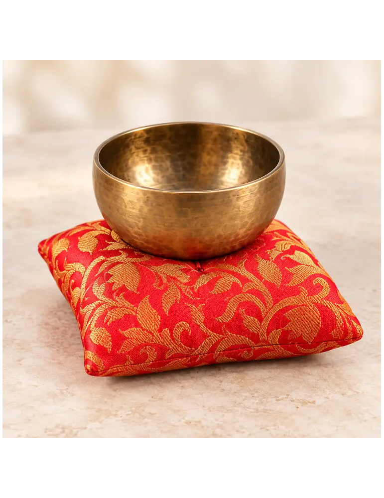 Coussin carré pour bol chantant rouge et or – 12 ou 15 cm