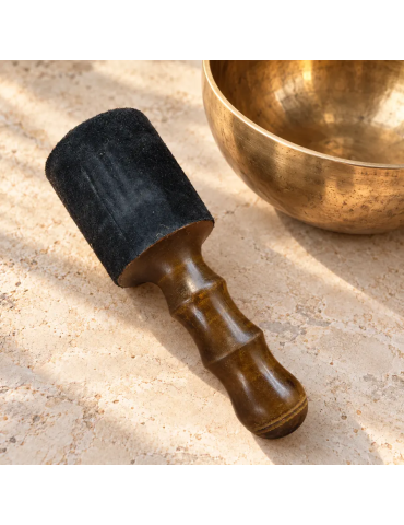 Maillet pour bol chantant en bois et daim noir – tête 5 ou 7 cm