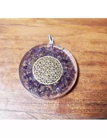 Pendentif Orgonite Fleur de Vie Améthyste