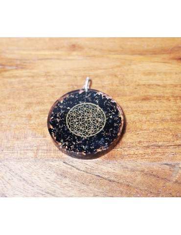 Ciondolo Orgonite Fiore della Vita con Tormalina nera