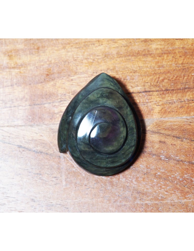 Spiralförmiger Obsidian-Manta-Huichol-AA-Anhänger