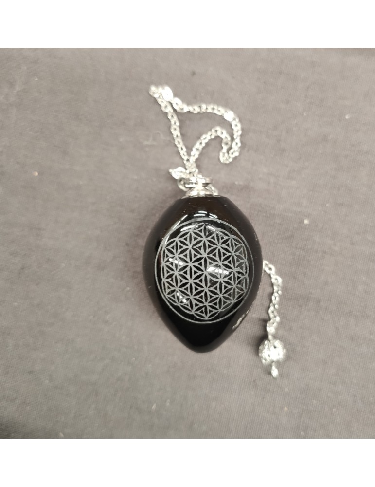 Flower of Life Pendulum Golden Obsidian Egg