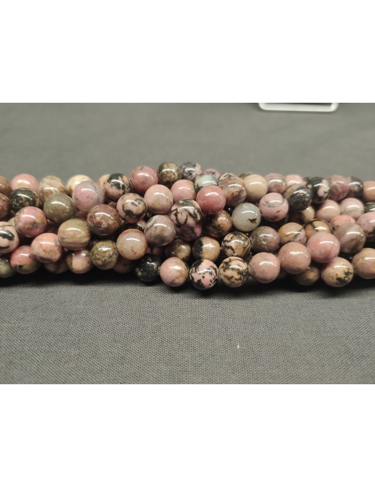 Fil Rhodonite linee nere perle A