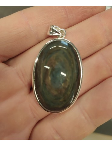 Obsidian manta huichol pendant set in 925 silver