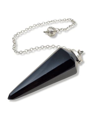 Black obsidian faceted pendulum