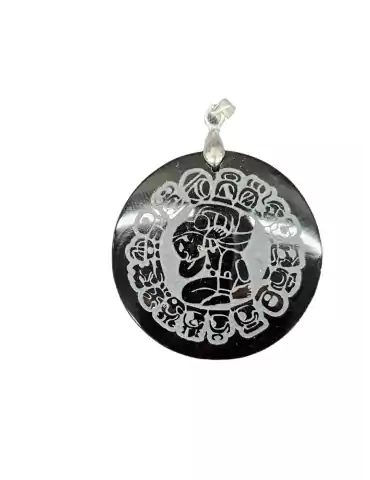 Mayan Calendar Obsidian Pendant