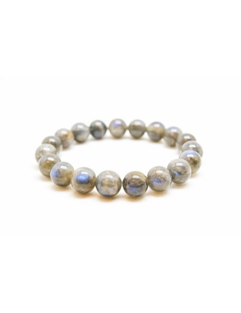 Bracciale Elasticizzato In Labradorite 8mm Con Sfera In Argento 925 – Pietra Naturale Grigio Blu, Regalo Donna