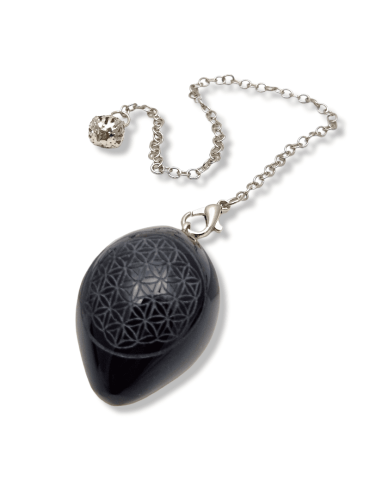 Flower of Life Black Obsidian Egg Pendulum