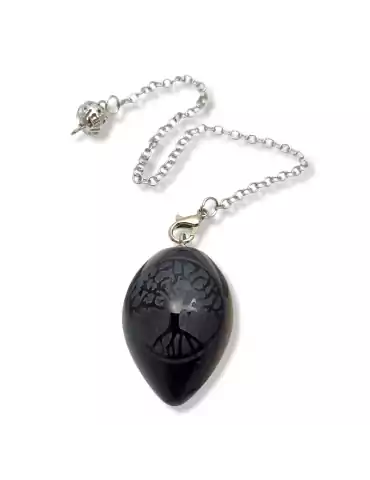 Black Obsidian Egg Tree of Life Pendulum