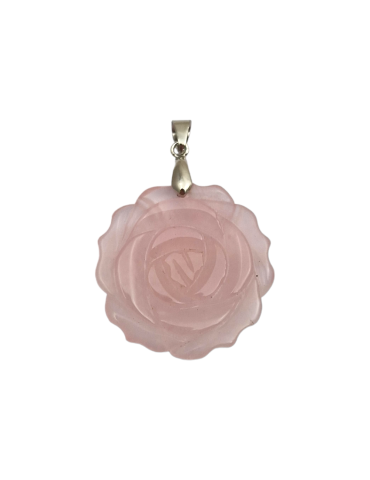 Pendentif Fleur rose Quartz Rose