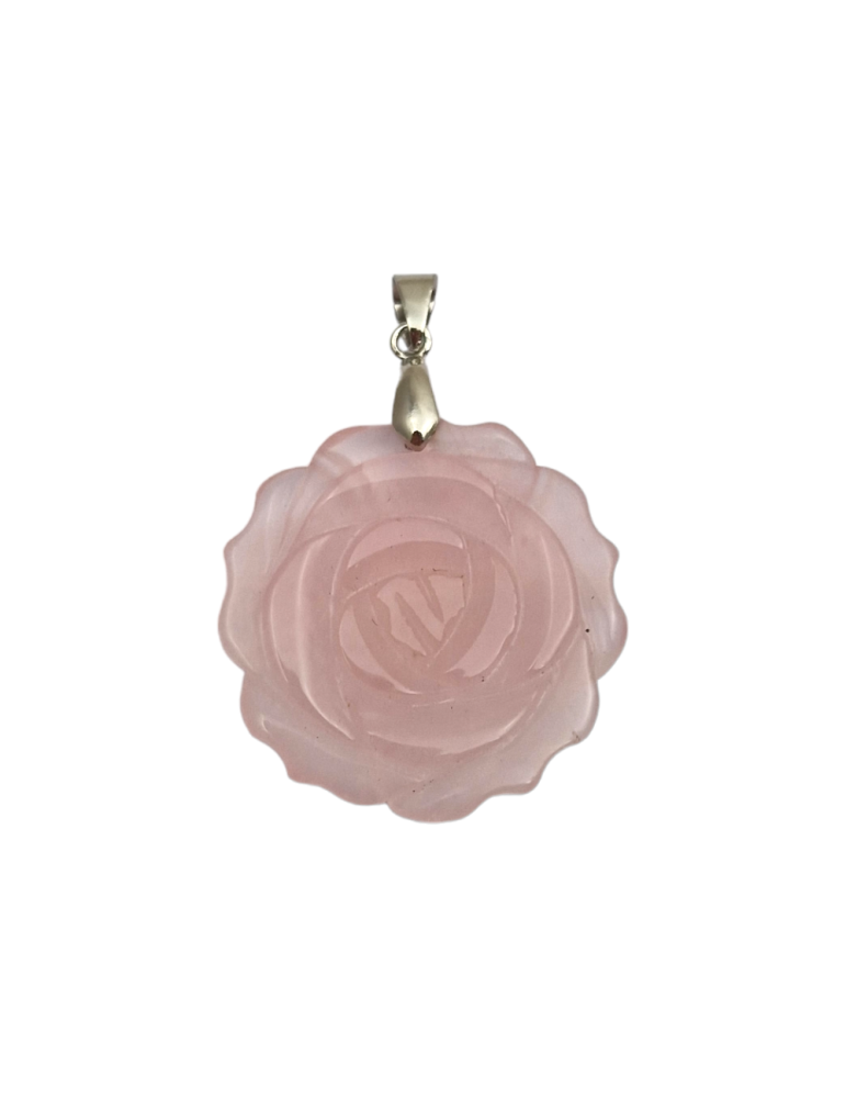 Pendentif Fleur rose Quartz Rose