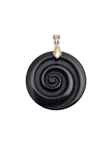 Celtic Spiral Obsidian Pendant 4cm