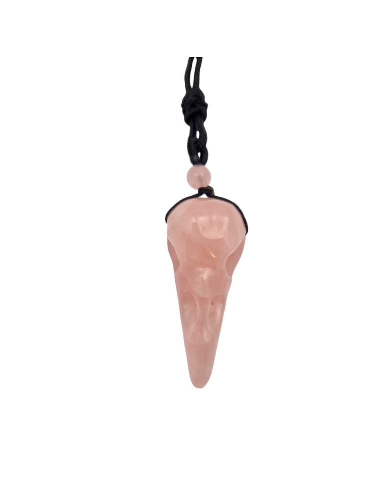 Rose quartz raven skull pendant 5.5cm