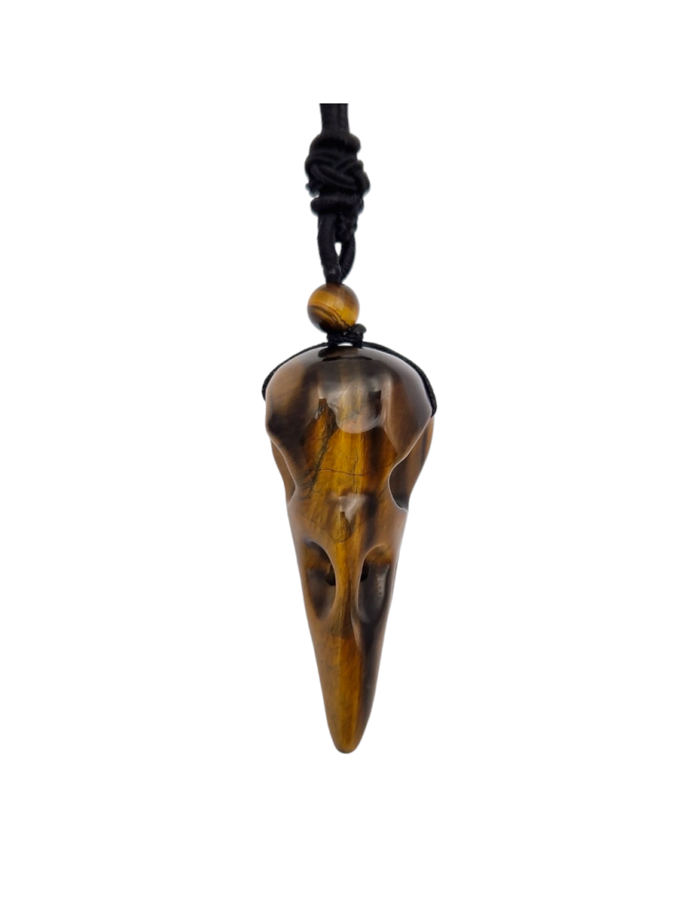 Raven Skull Pendant Tiger Eye 5.5cm