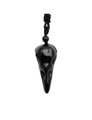 Obsidian Raven Skull Pendant 5.5cm