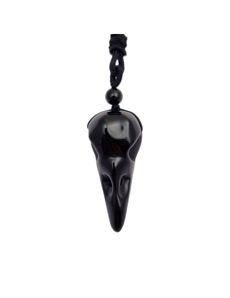 Obsidiaan kraaien schedel hanger 5,5 cm