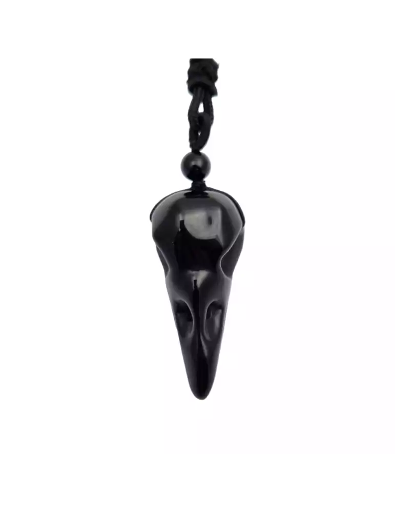 Obsidian Raven Skull Pendant 5.5cm