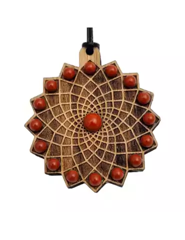 Pendentif en bois Soleil de vie en Jaspe Rouge 4cm