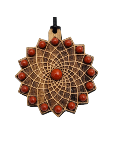 Sun of Life Wooden Pendant in Red Jasper 4cm