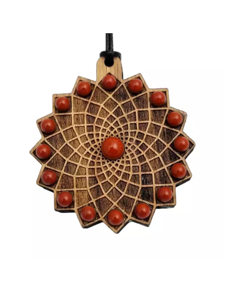 Sun of Life Wooden Pendant in Red Jasper 4cm