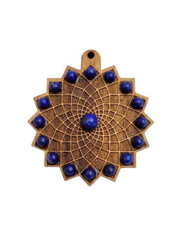 Life Sun wooden pendant with lapis lazuli 4cm