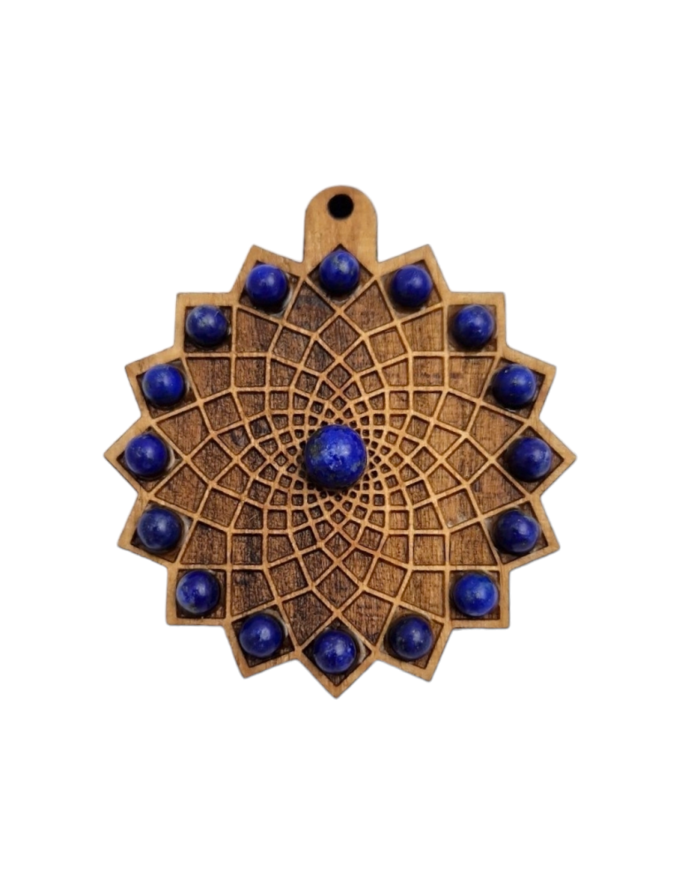 Houten hanger Zon van het leven lapis lazuli 4cm