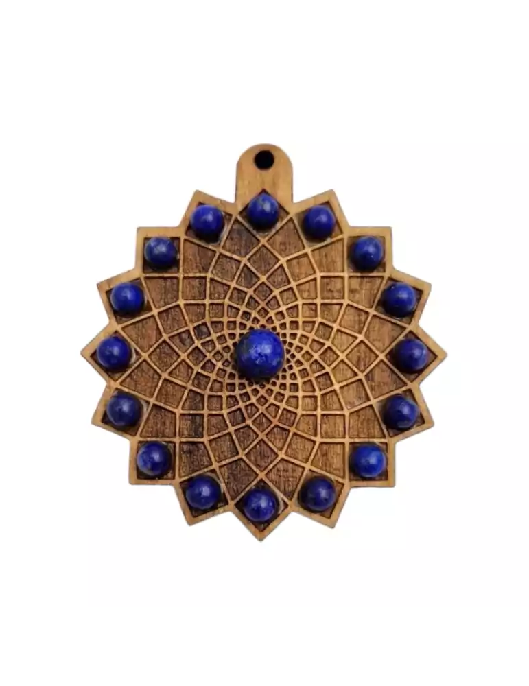 Life Sun wooden pendant with lapis lazuli 4cm