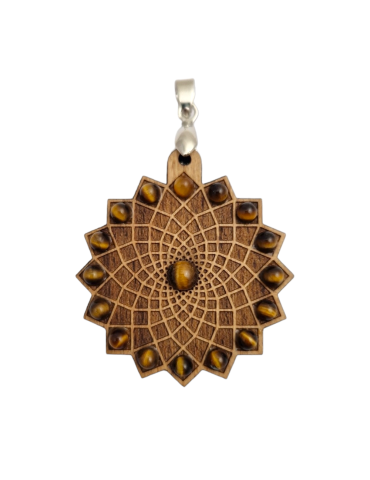 Sun of Life Tiger Eye Wood Pendant 4cm