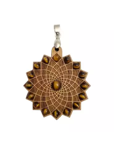 Sun of Life Tiger Eye Wood Pendant 4cm