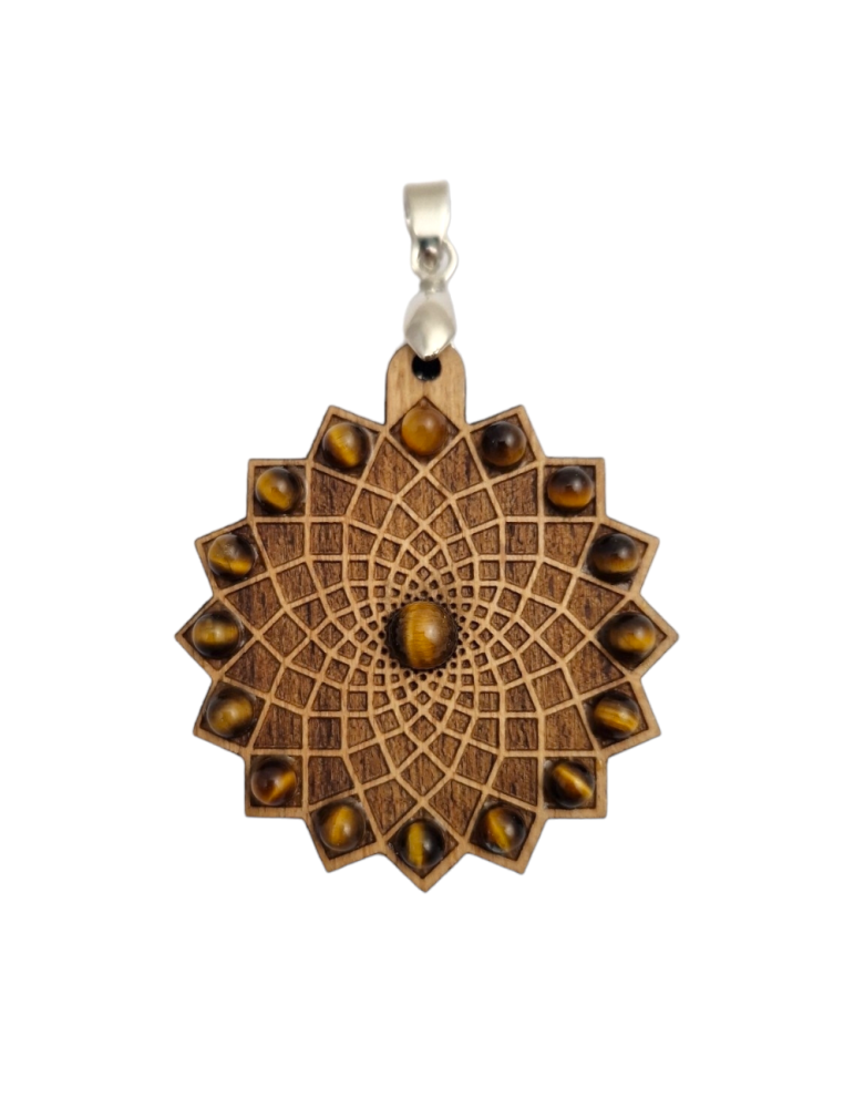 Sun of Life Tiger Eye Wood Pendant 4cm