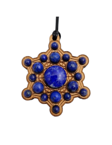 Metatron wooden pendant in Lapis Lazuli 4cm