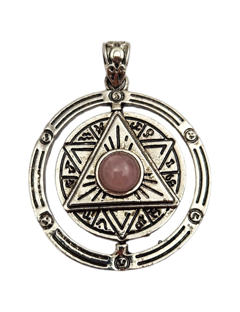 Drehender Pentacle Rosenquarz Anhänger 4cm