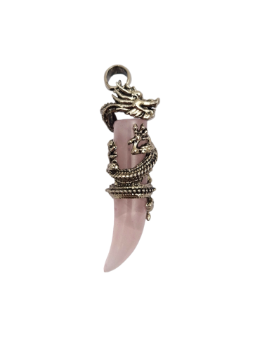 Pingente dente de dragão de quartzo rosa 6,5cm