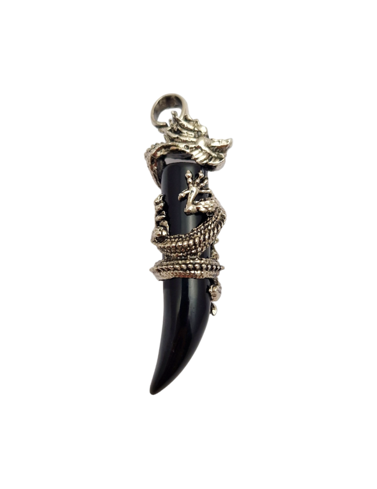 Obsidian Dragon Tooth Pendant 6.5cm