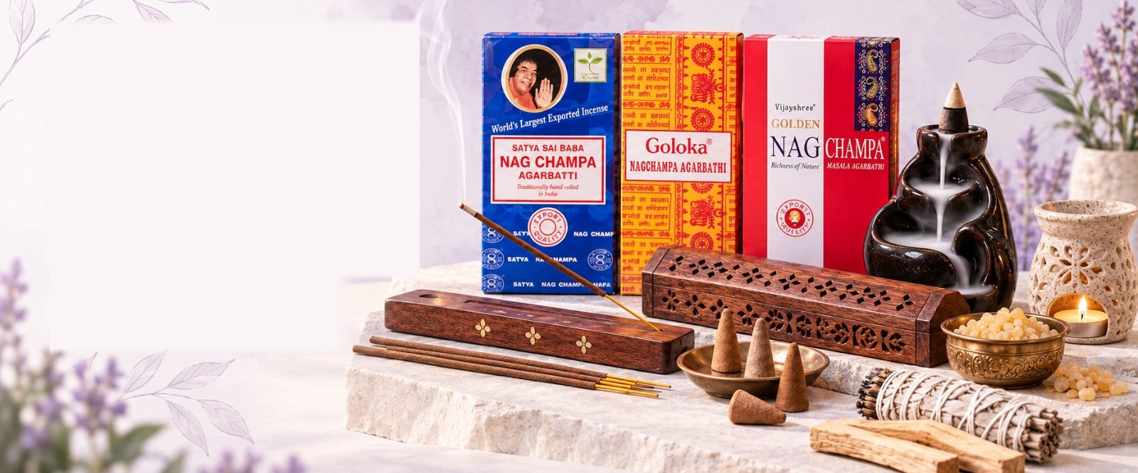 Encens Satya, Goloka, Golden et accessoires